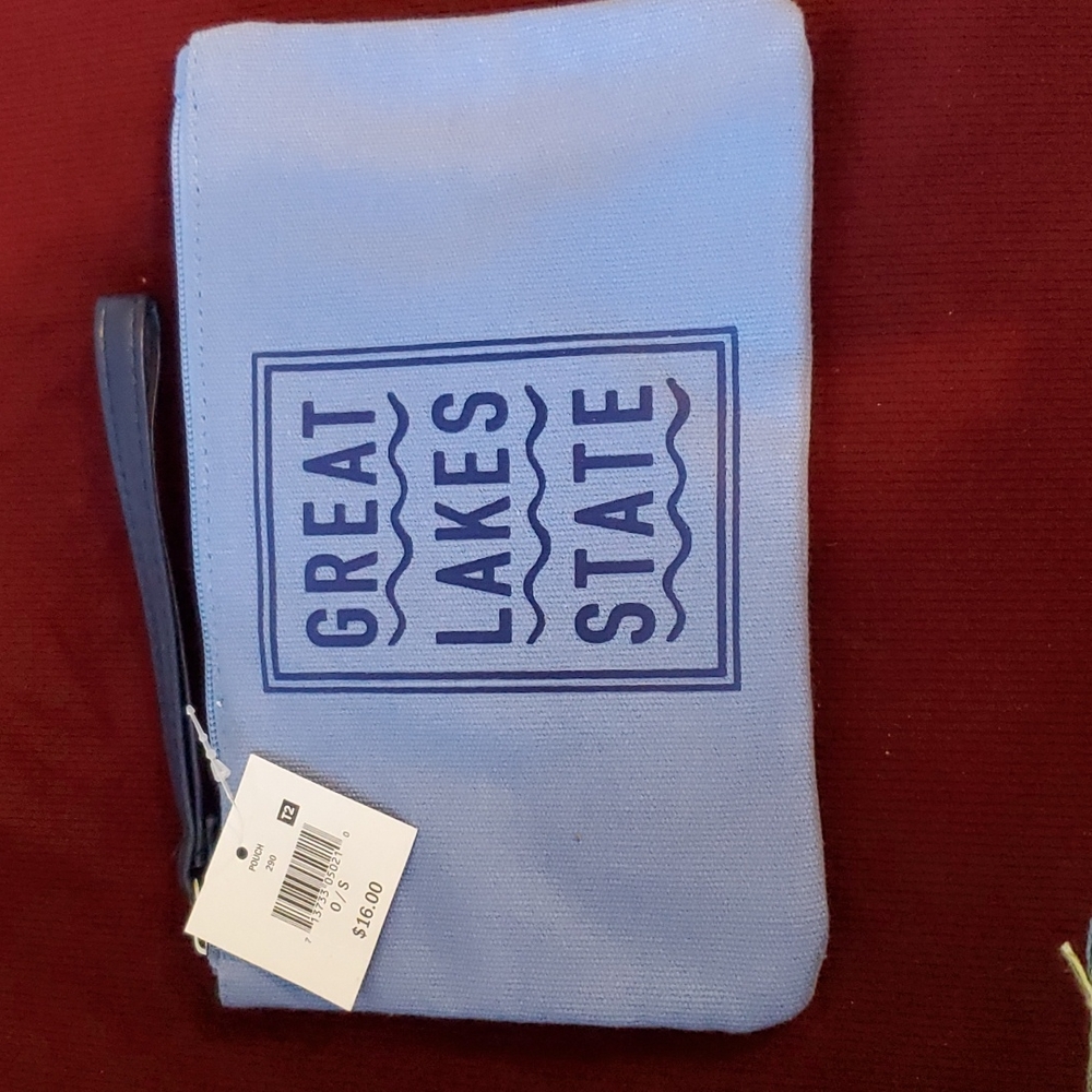 Womens Zippered Pouch Clutch Make Up Bag Purse "Great Lakes State" Michigan NWT